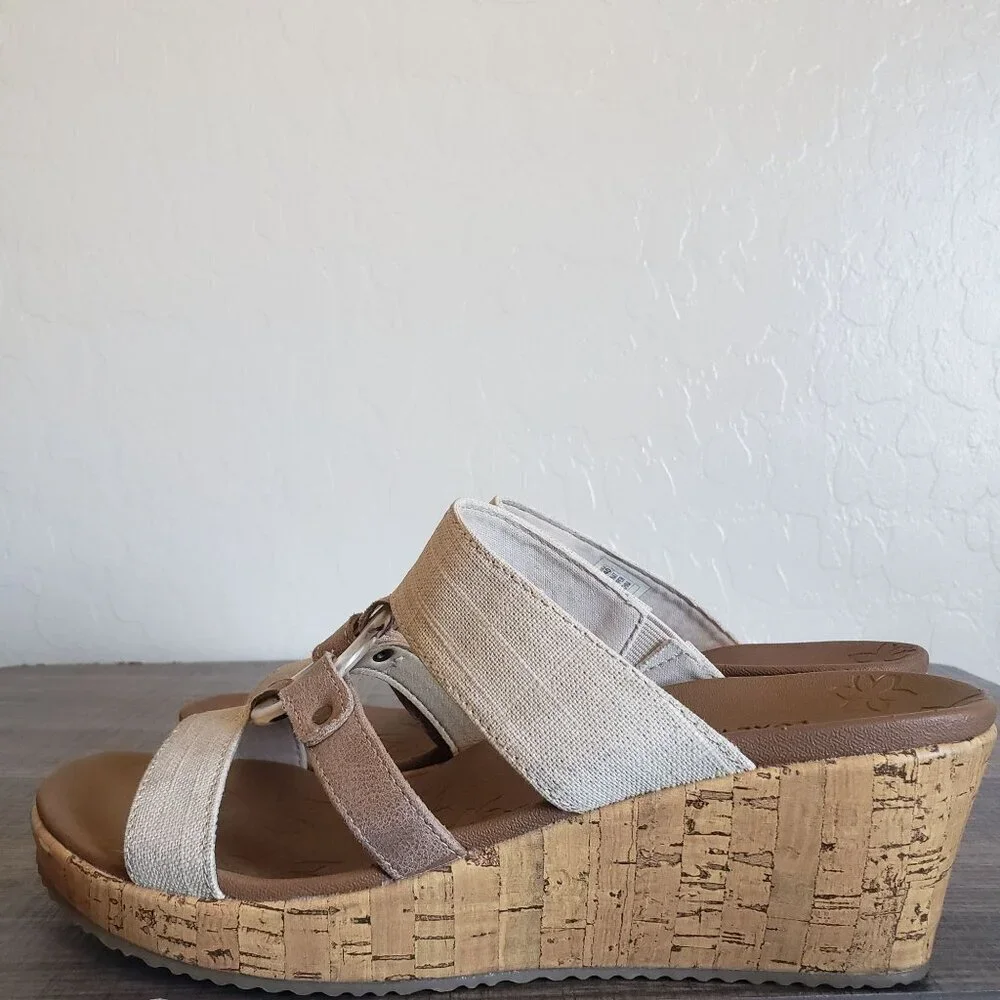 Skechers Beverlee Sail Away Slip-On Canvas Wedge Sandals Natural Size Women's 10